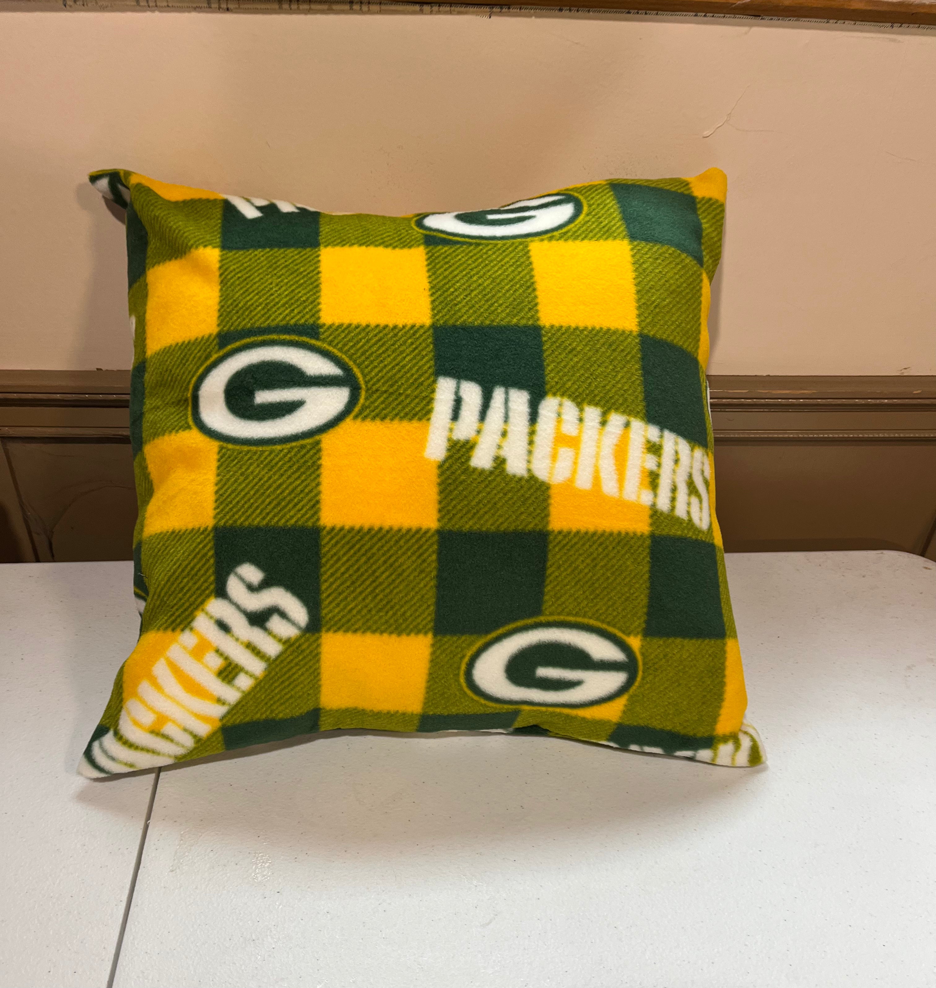 Green Bay Packers Checked Fleece Pillow Cover